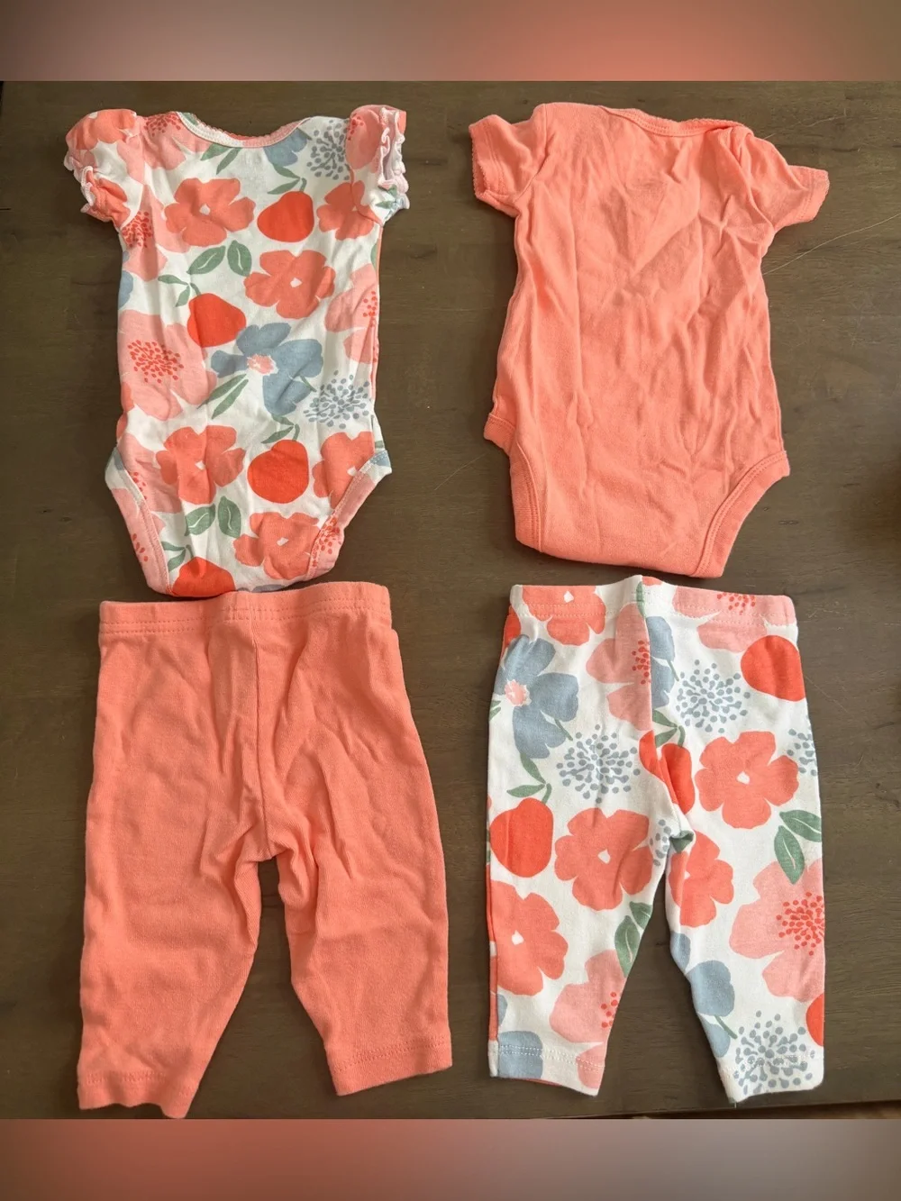 Child of Mine by Carter's Baby Girls 0-3M 4pc Bodysuit Pants Set Floral Pear